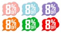 Set Sale 8% off banners, discount tags design template, promo app icons, vector illustration Royalty Free Stock Photo