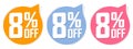 Set Sale 8% off banners, discount tags design template, promo app icons, vector illustration Royalty Free Stock Photo