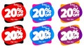 Set Sale 20% off bubble banners, discount tags design template, lowest price, vector illustration Royalty Free Stock Photo