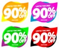 Set Sale 90% off bubble banners, discount tags design template, lowest price, vector illustration Royalty Free Stock Photo