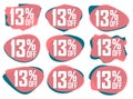 Set Sale 13% off bubble banners, discount tags design template, vector illustration Royalty Free Stock Photo