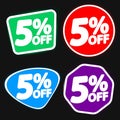 Set Sale 5% off, discount banners design template, extra offer tags, vector illustration Royalty Free Stock Photo