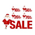 Vector Set of sale stickers. Santa Claus and 10%, 20%, 50%, 70%