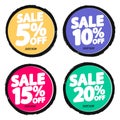 Set Sale tags, discount banners design template, grunge brush, app icons, vector illustration Royalty Free Stock Photo