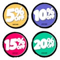 Set Sale tags, discount banners design template, grunge brush, app icons, vector illustration Royalty Free Stock Photo