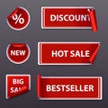 Big realistik vector set of bright labels sale in the form of stickers, vector illustration. Royalty Free Stock Photo