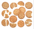 A set of salt cracker biscuits with salt crystals of various shapes. Cracker on a white background Royalty Free Stock Photo