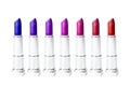 Set of same multicolored lipstick tubes