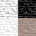 Set of samless patterns with handwriting text.