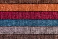 A set of samples of fabric furniture decoration lines of textile textures. Multicolored stripes upholstery. Mode and Royalty Free Stock Photo