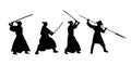 The Set of Samurai Warriors Silhouette with katana sword. Vector Royalty Free Stock Photo