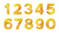 Set of sanded gold numbers. Realistic plates with rivets isolated on white background. Vector illustration Royalty Free Stock Photo