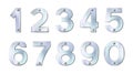 Set of sanded metal or silver numbers. Realistic plates with rivets isolated on white background. Chrome, nickel design. Vector