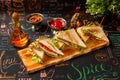Set of sandwiches in a restaurant on the table, lunch ready. Royalty Free Stock Photo