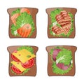 Flat vector set of sandwiches with different ingredients.