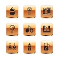 Set Sangria pitcher, Earrings, Giralda, Castanets, Omelette frying pan, Dali museum, and Peineta icon. Vector