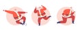 Set Santa Claus Dancing Avatars or Round Icons. Holiday Greeting, Disco Club Party. Funny Christmas Characters Move Body