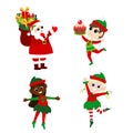 Set of Santa Claus and elves in cartoon style isolated on white background. Christmas characters Royalty Free Stock Photo