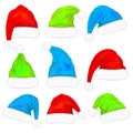 Set of Santa Claus hats with fur isolated on white background. Vector Royalty Free Stock Photo