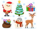 Set of Santa Claus, reindeer and snowman closeup on a white background. Christmas Royalty Free Stock Photo