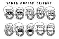 Set of Santa Claus with sunglasses. Collection of portrait Santa with beard and Christmas hat. Holiday design. Happy New