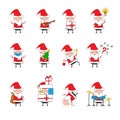Set of Santa Claus which. They play musical instruments, hold a gift, an idea. - Vector Royalty Free Stock Photo