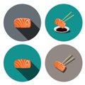 Set of sashimi salmon icon in flat style, vector