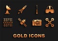 Set Satellite, Virtual reality glasses, Drone flying, Mirrorless camera, Binary code, Screwdriver, Radar and Rocket ship Royalty Free Stock Photo