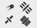 A set of satellites, icons. Space station with solar panels. Vector