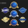 Set of satisfaction guarantee and premium quality emblem or badge with award ribbon Royalty Free Stock Photo