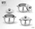 Set of saucepans with lid. Realistic vector, 3d illustration