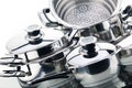 A set of saucepans, stainless steel Royalty Free Stock Photo