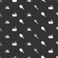 Set Sauna brush, Mortar and pestle, Campfire and on seamless pattern. Vector Royalty Free Stock Photo
