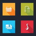 Set Sauna bucket, Shower, Towel stack and ladle icon. Vector Royalty Free Stock Photo