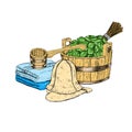 Set for sauna. Hand drawn vector items for bath.