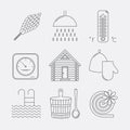 Set of sauna icons. Illustration of russian banya elements.