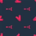 Set Sausage on the fork and Swiss army knife on seamless pattern. Vector