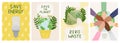 Set of save the planet ecology cards. Save energy, save the planet, zero waste, happy Earth day, environment improvement concept.