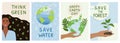 Set of save the planet ecology cards. Think green, save water, happy Earth day, save forest, environment improvement concept. Hand