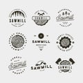 Set of sawmill logos. retro styled woodwork emblems. vector illustration