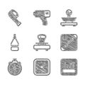 Set Scales, Clock, Graph, schedule, chart, diagram, Diagonal measuring, Stopwatch, Drawing compass, and Measuring tape