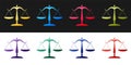 Set Scales of justice icon isolated on black and white background. Court of law symbol. Balance scale sign. Vector Royalty Free Stock Photo