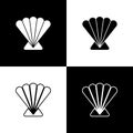 Set Scallop sea shell icon isolated on black and white background. Seashell sign. Vector. Royalty Free Stock Photo