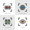 Set of Scanner Element Icon, QR Code, Barcode, Fingerprint and eye Scanner. Black Flat Design for website or application on Mobile