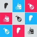 Set Scanner scanning bar code, Cigarettes pack box and Healthy organic pear icon. Vector