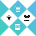 Set Scarecrow, Well, Hive for bees and Plant icon. Vector