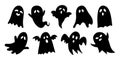 Set scary and funny ghosts with faces, isolated on white background. Traditional Halloween decorative elements Royalty Free Stock Photo