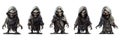 Set of scary zombies in a black cloak with a scary skull face and long claws. Risen from the dead. Halloween evil character