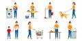 Set of scenes with woman doing housework Royalty Free Stock Photo