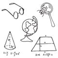 Set of school equipment doodle icons
